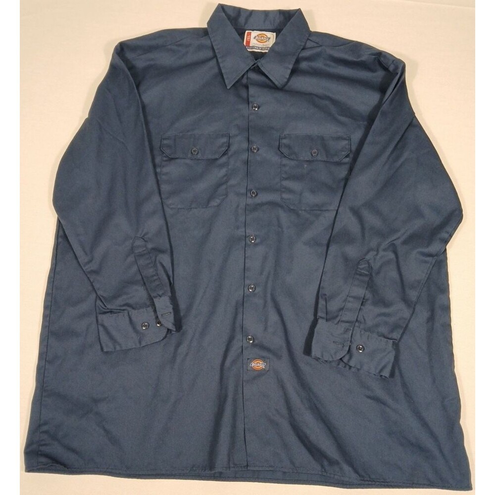 Dickies Men's SS Button Blue Work Long Sleeve Sz 3XL, Collared, Pockets